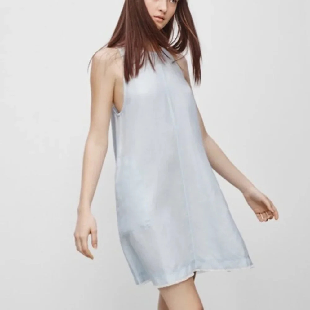 Aritzia Wilfred Trompette Sleeveless Linen Blend Shift Dress Sky Blue Size XS